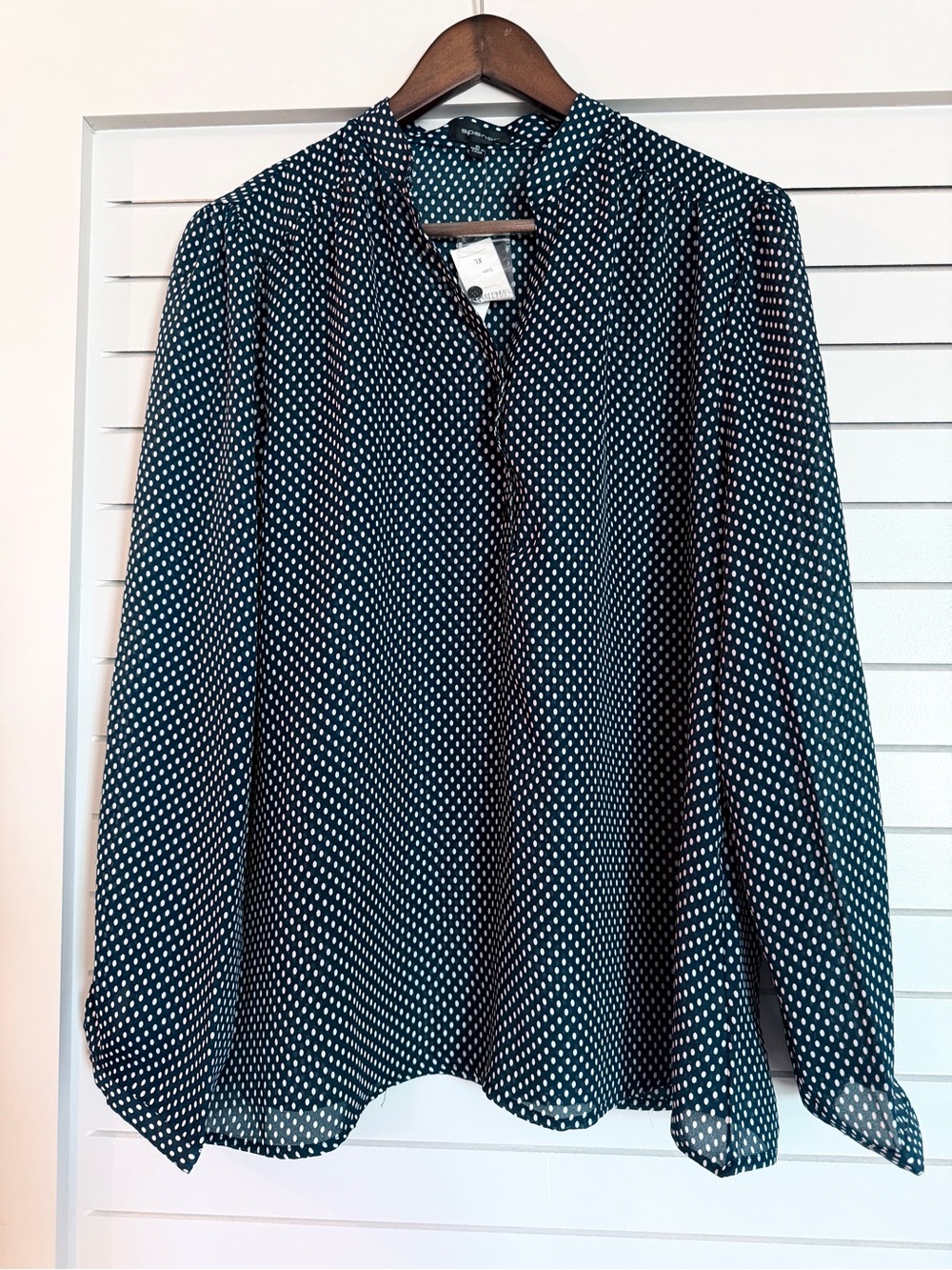 Versona Navy Polka Dot Long-Sleeve V-Neck Blouse